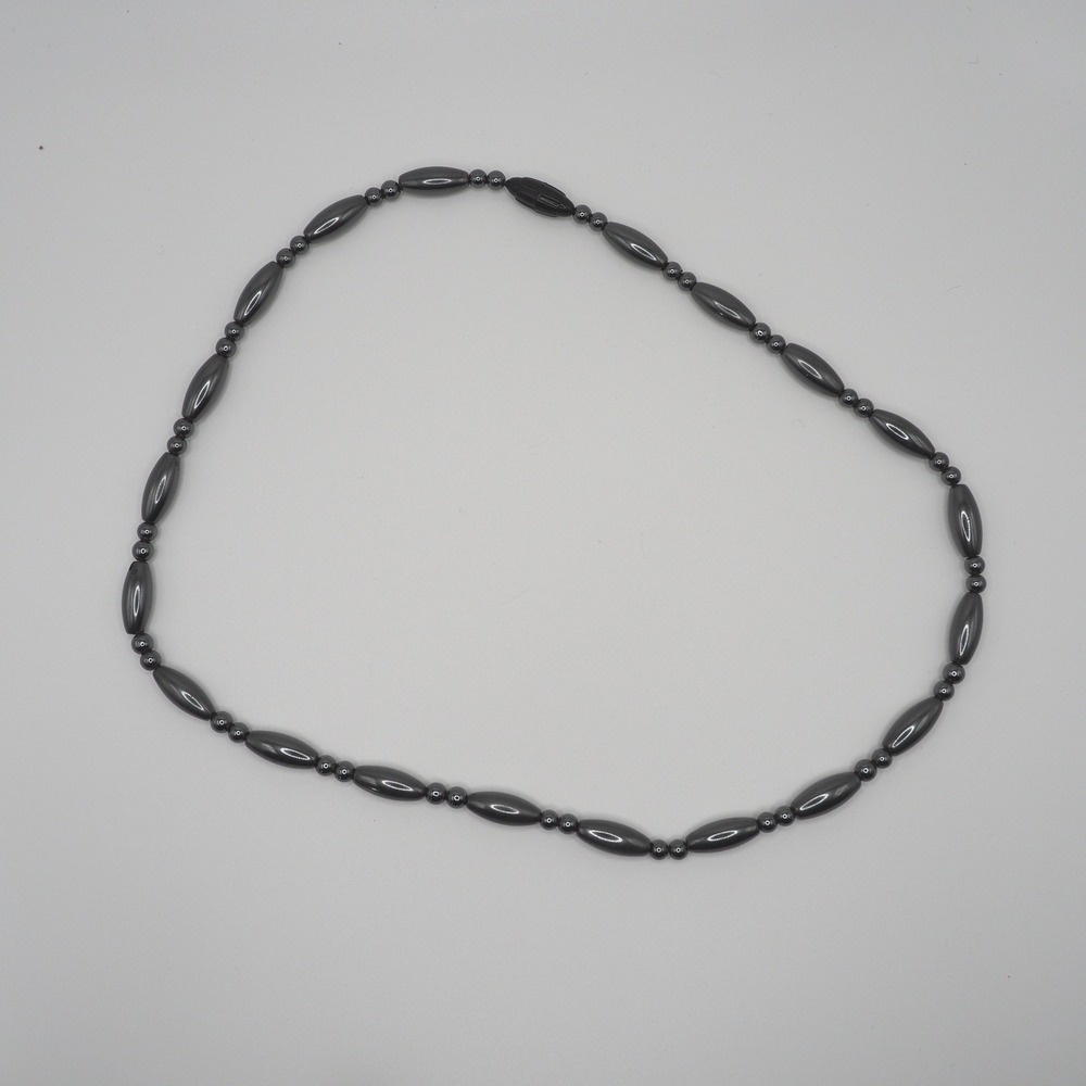 Artisan Necklace Magnetic Hematite Rounds Rice Bead 19" Strand Gunmetal Gray